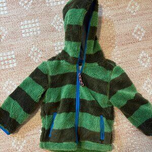 Mini Boden size 2-3Y green striped jacket scherpa